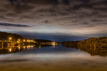 Before Dawn, Lights,  Mangroves, Clouds and the Waterfront