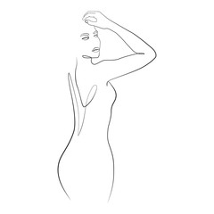 Nude woman silhouette one line drawing on white isolated background. Vector illustration