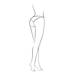Long female legs one line drawing on white isolated background. Vector illustration