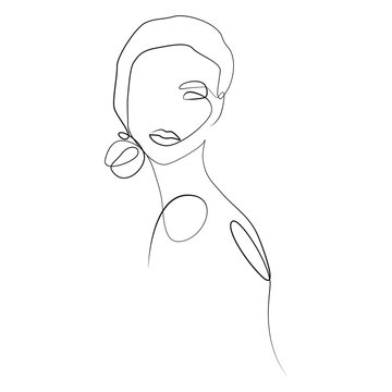 Female face one line drawing on white isolated background. Vector illustration