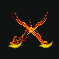 letter X fire or shades of horror, burning letters, Latin fonts from fire, collection of fonts, fire for creative business logos and GAME
