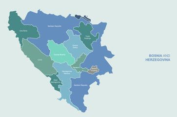 bosnia map in european country . bosnia and herzegovina vector map. - obrazy, fototapety, plakaty