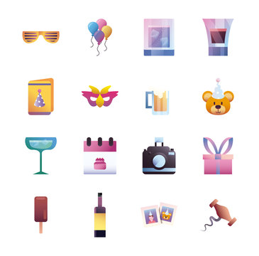 Party gradient style icon set vector design