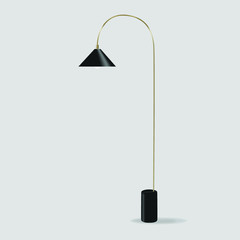 Realistic modern floor lamp. Original Sample model. Vector illustration on a light grey background.
