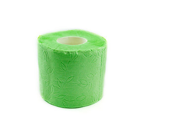 green toilet paper on a white background, hygiene product