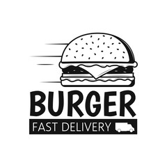 Fast Delivery Burger Icon on white. Concept.