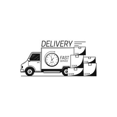 Fast delivery icon car and boxes. Concept.