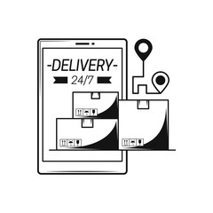 Delivery icon with tablet or smartphone. Concept.