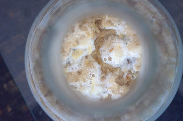 Pieces of clumping bamboo (Guadua chacoensis) in acidic solution in an Erlenmeyer flask. Photo...