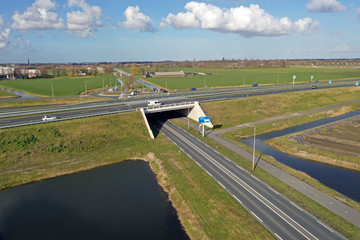 Drone photo of a flyover with a highway for car traffic
