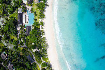 Aerial view of Petite anse beach in Mahe Island Seychelles