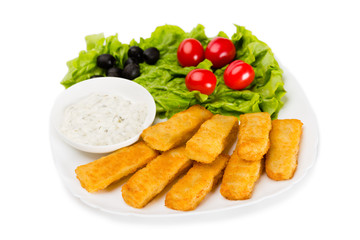 Grilled fish fingers with vegetables