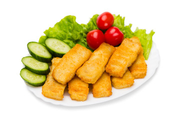 Grilled fish fingers with vegetables