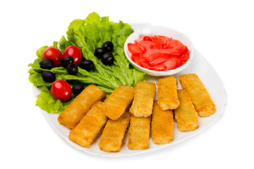 Fried fish sticks with vegetable