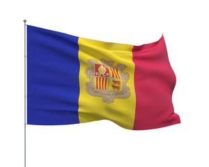 Waving flags of the world - flag of Andorra.  Isolated on WHITE background 3D illustration.