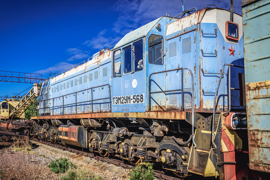 Abandoned engine on the Yaniv station near Pripyat city located in Chernobyl exclusion area, Ukraine
