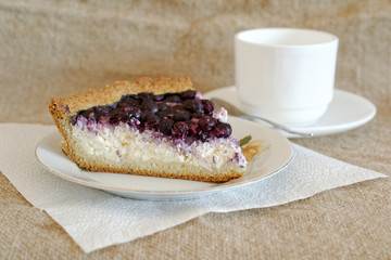 blueberry pie with cottage cheese and black tea.
