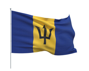 Waving flags of the world - flag  of Barbados.  Isolated on WHITE background 3D illustration.