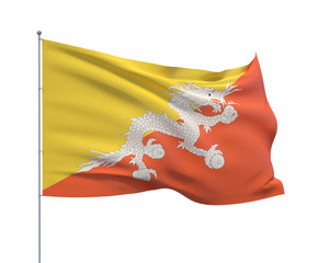 Waving flags of the world - flag  of Bhutan.  Isolated on WHITE background 3D illustration.