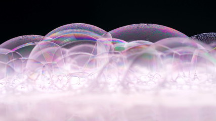 Soap Bubbles Macro shoot. Clean soft elegant bright photo background. Close-up Soap bubbles colors....