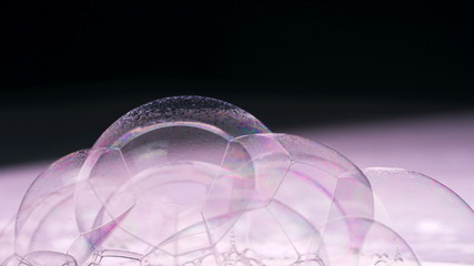 Soap Bubbles Macro shoot. Clean soft elegant bright photo background. Close-up Soap bubbles colors....