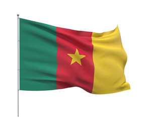 Waving flags of the world - flag  of Cameroon.  Isolated on WHITE background 3D illustration.
