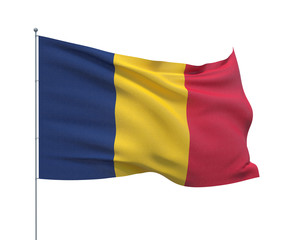 Waving flags of the world - flag of Chad. Isolated on WHITE background 3D illustration.