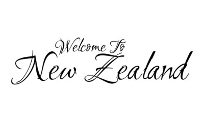 Welcome To New Zealand Creative Cursive Grungy Typographic Text on White Background