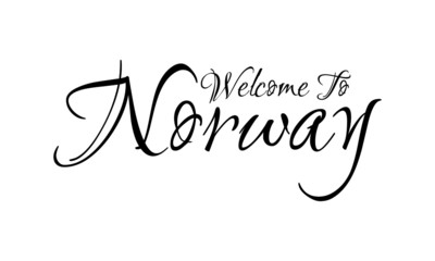 Welcome To Norway Creative Cursive Grungy Typographic Text on White Background