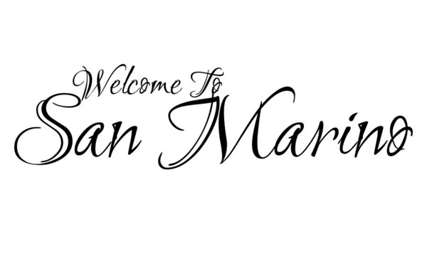 Welcome To San Marino Creative Cursive Grungy Typographic Text on White Background