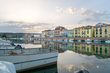 Bosa and its colorful houses reflected on the river