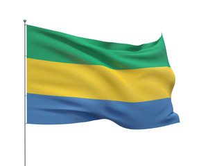 Waving flags of the world - flag of Gabon.  Isolated on WHITE background 3D illustration.