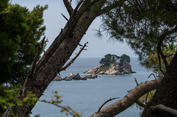 Island between trees, Adriatic sea, Montenegro 