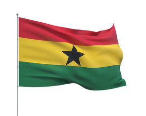 Waving flags of the world - flag of Ghana.  Isolated on WHITE background 3D illustration.