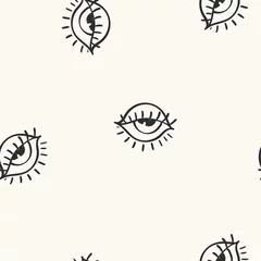 Deurstickers Ogen Vector hand getrokken oog doodles naadloze patroon op lichte achtergrond, modern design