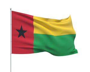 Waving flags of the world - flag of Guinea-Bissau.  Isolated on WHITE background 3D illustration.
