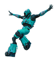 astronaut in green exo suit exploring arround