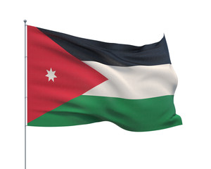 Waving flags of the world - flag of Jordan.  Isolated on WHITE background 3D illustration.