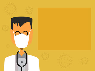 vector of a doctor with a mask on a yellow background 