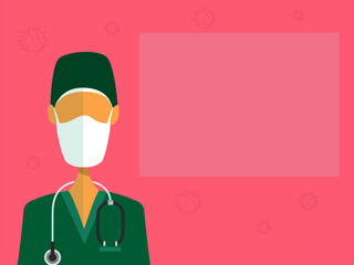 vector of a female doctor with a face mask on a pink background
