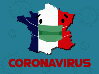 map of france with a mask to fight the coronavirus