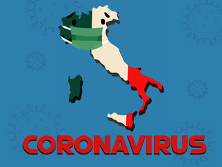 map of italy with a mask to fight the coronavirus