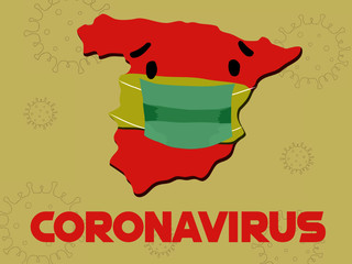 map of spain with a mask to fight the coronavirus