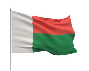 Obraz premium Waving flags of the world - flag of Madagascar. Isolated on WHITE background 3D illustration.