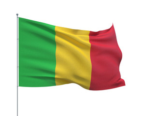 Waving flags of the world - flag of Mali.  Isolated on WHITE background 3D illustration.