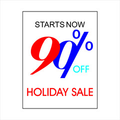 Fototapeta premium Holiday Sale Banner, 90% OFF Special Offer Ad. Discount Promotion Vector Banner. Price Discount Offer. Season Sale Promo Sticker colorful background.