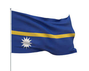 Waving flags of the world - flag of Nauru.  Isolated on WHITE background 3D illustration.