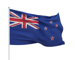 Waving flags of the world - flag of New Zealand.  Isolated on WHITE background 3D illustration.