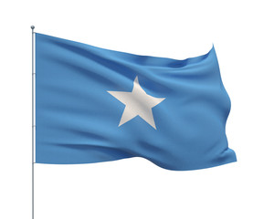 Waving flags of the world - flag of Somalia.  Isolated on WHITE background 3D illustration.