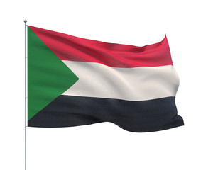 Waving flags of the world - flag of Sudan. Isolated on WHITE background 3D illustration.